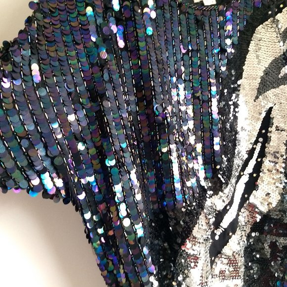 vintage 80s iridescent black silver sequin top NWOT - Picture 3 of 12